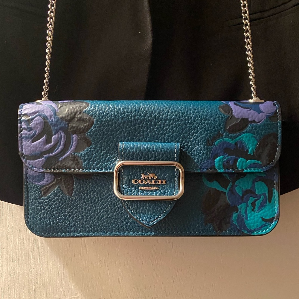 *SOLD* COACH Morgan Crossbody Turquoise with Jumbo Floral Print - Picture 9 of 14